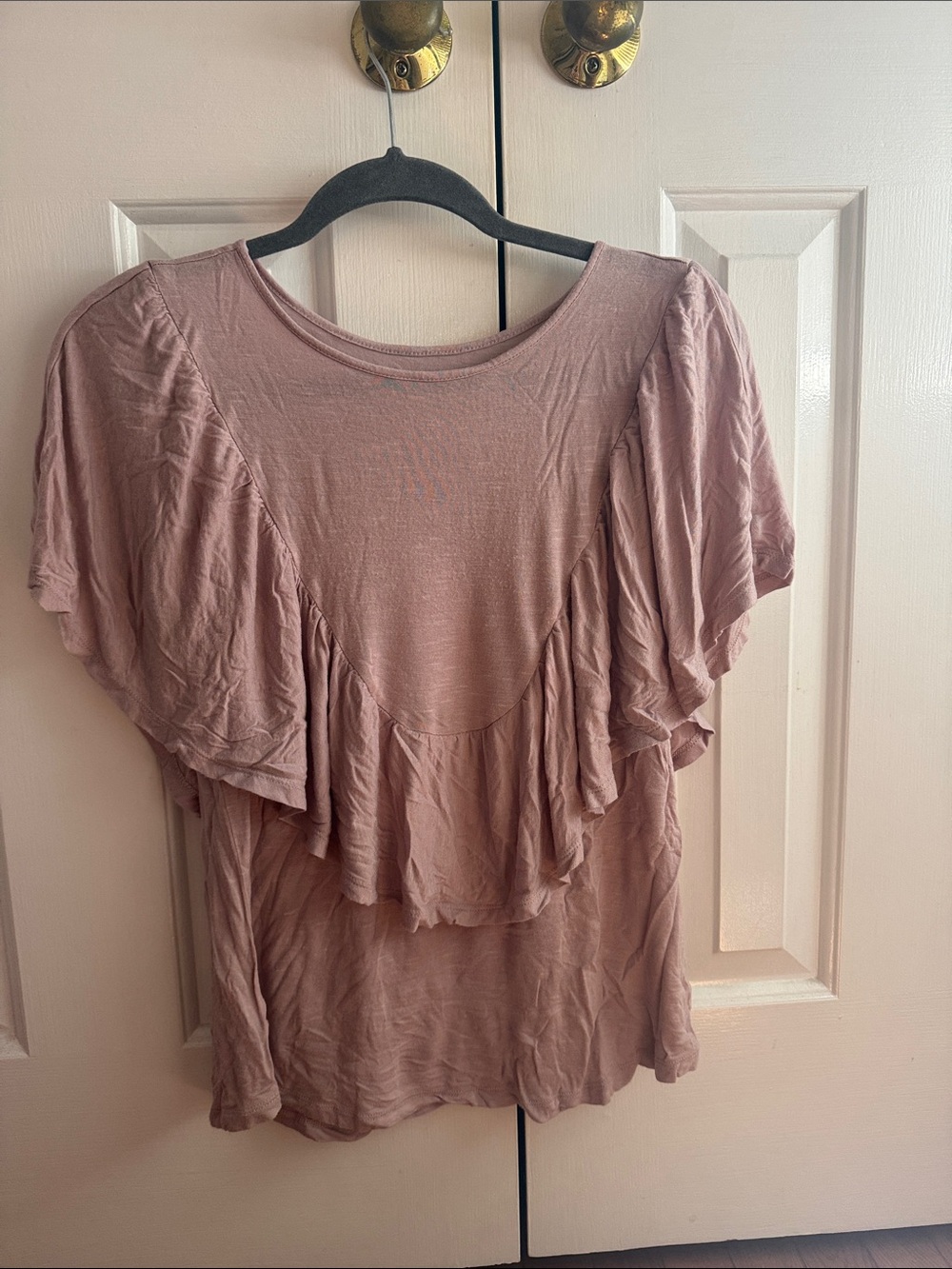 LOFT Mauve Ruffle Short-Sleeve Top